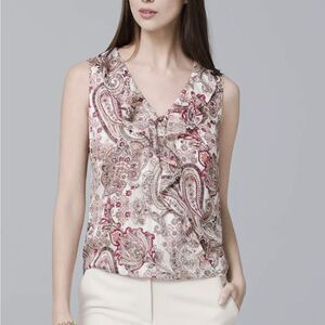 White House Black Market Paisley Print Ruffle Shell Tank Top Blouse Size M